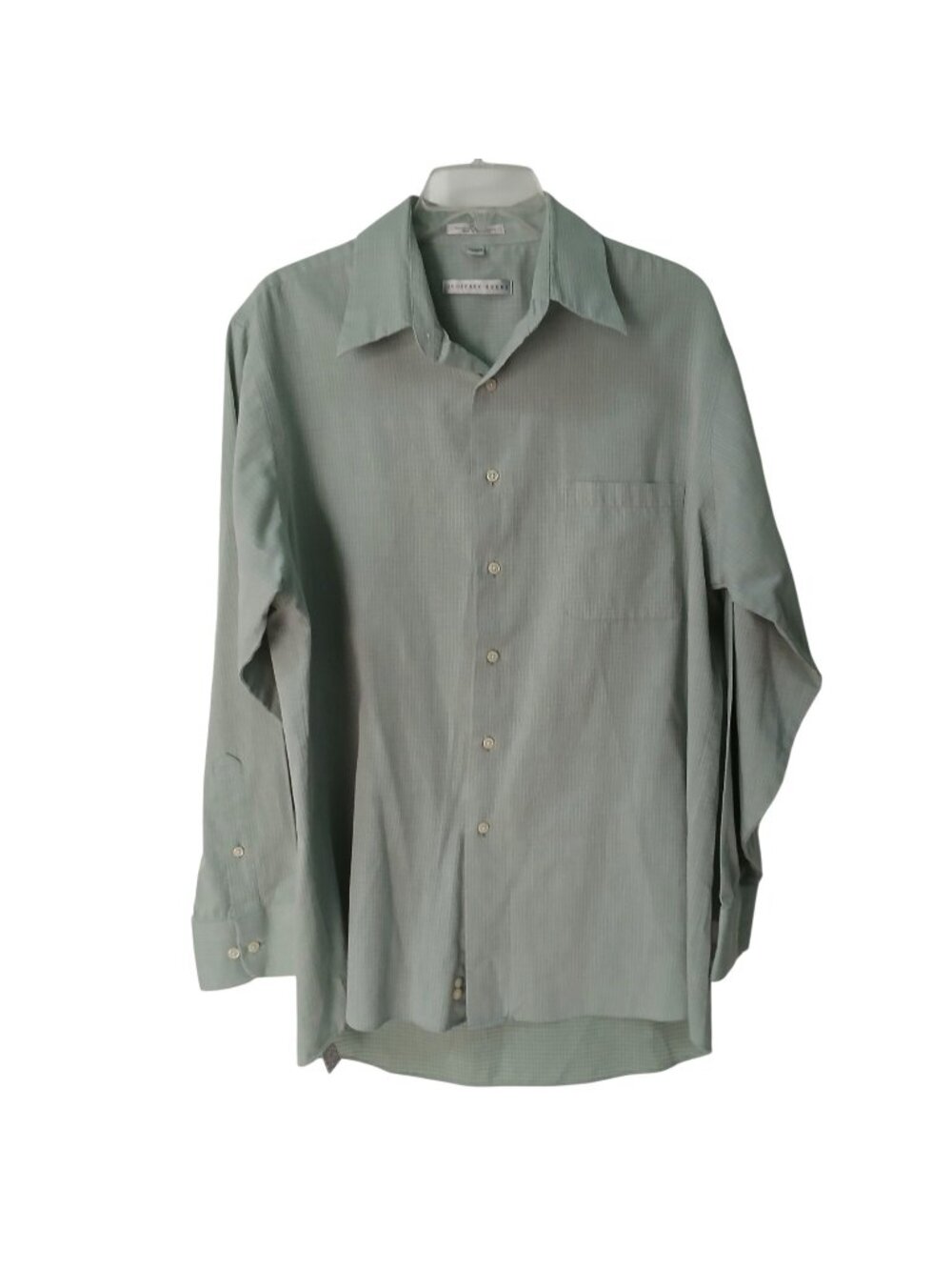 Geoffrey Beene Mens L 16.5 34/35 Wrinkle Free Green Shirt Sateen LS #I-8